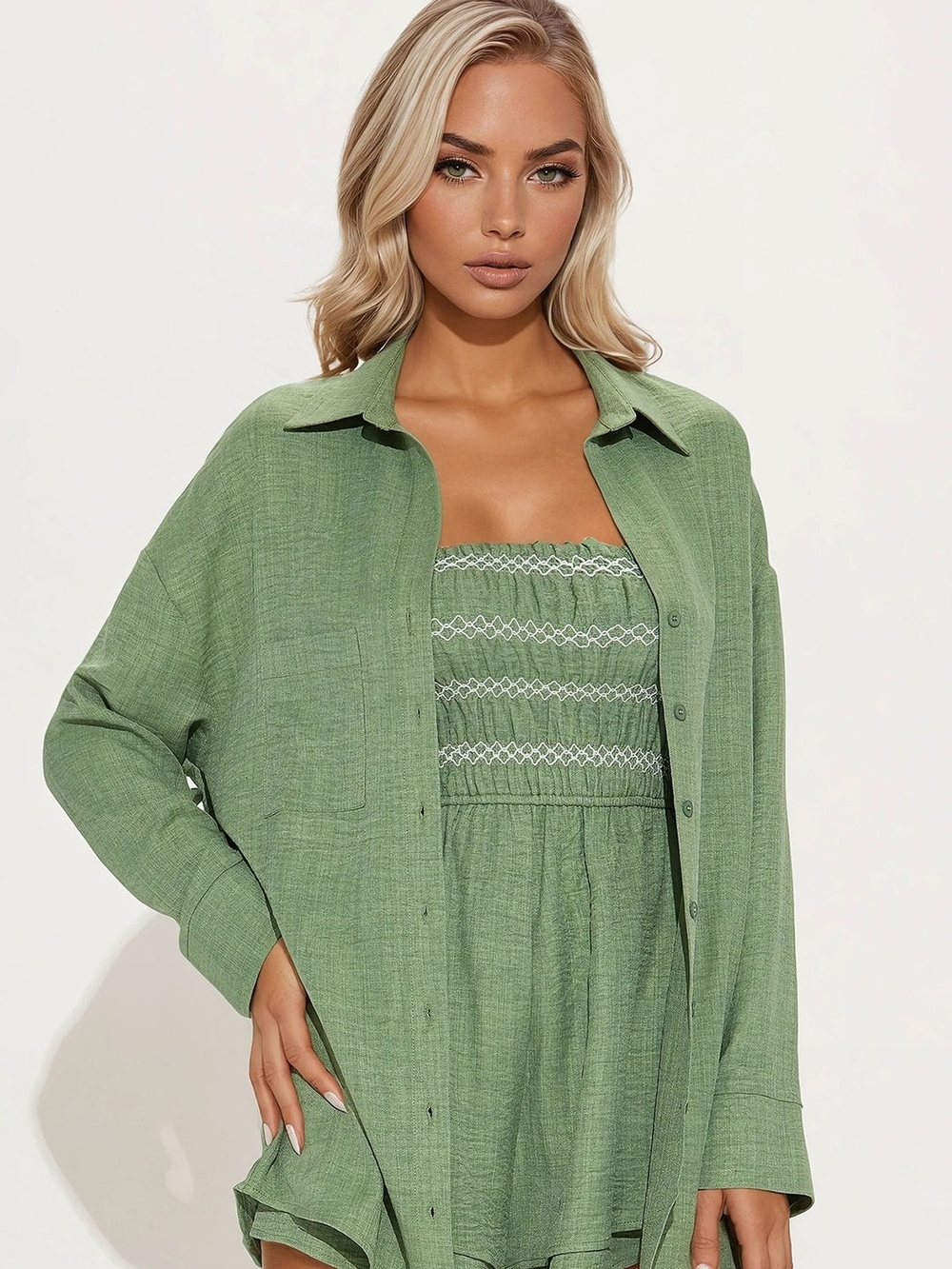 Strapless Smocked Green Romper Set - NWOT - Picture 2 of 11